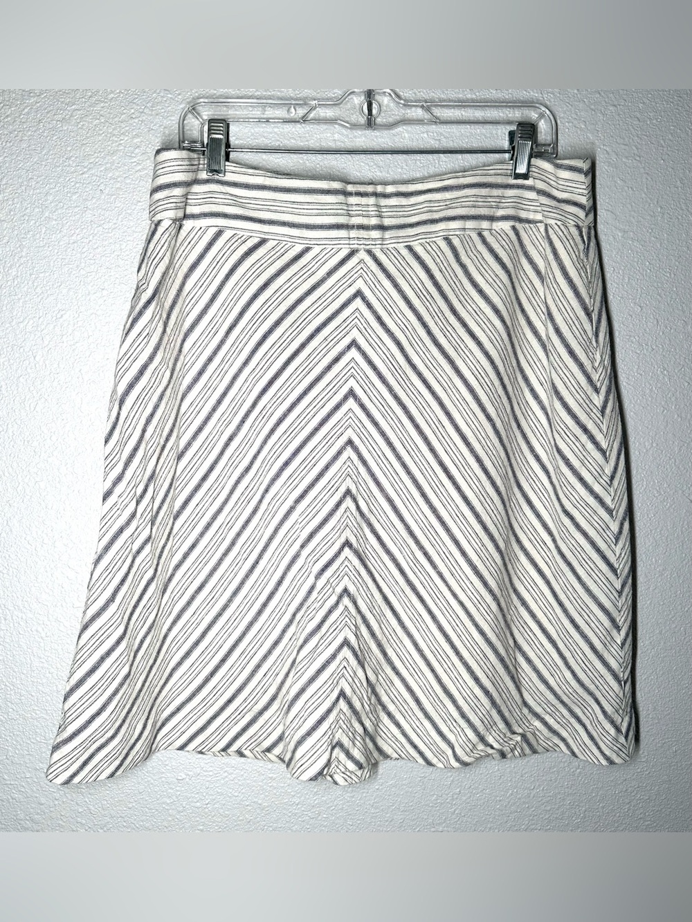 British Khaki Women’s A-line Linen Blend Skirt Navy Stripes Size Large